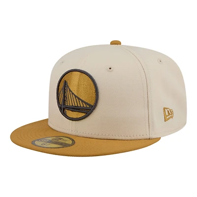 Men's New Era Cream/Tan Golden State Warriors Two-Tone Color Pack 59FIFTY Fitted Hat