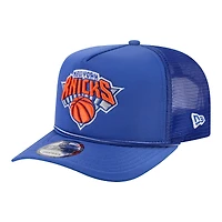 Men's New Era Blue New York Knicks Faded Foam Front 9FIFTY A-Frame Adjustable Trucker Hat