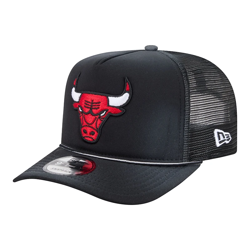 Men's New Era Black Chicago Bulls Faded Foam Front 9FIFTY A-Frame Adjustable Trucker Hat