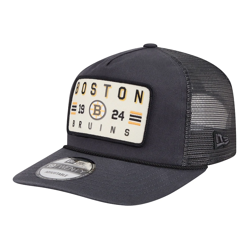 Men's New Era Charcoal Boston Bruins Washed Patch 19TWENTY Trucker Adjustable Hat