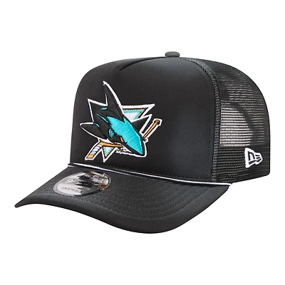 Men's New Era  Black San Jose Sharks Faded A-Frame 9FIFTY Trucker Snapback Hat