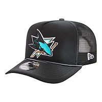Men's New Era  Black San Jose Sharks Faded A-Frame 9FIFTY Trucker Snapback Hat