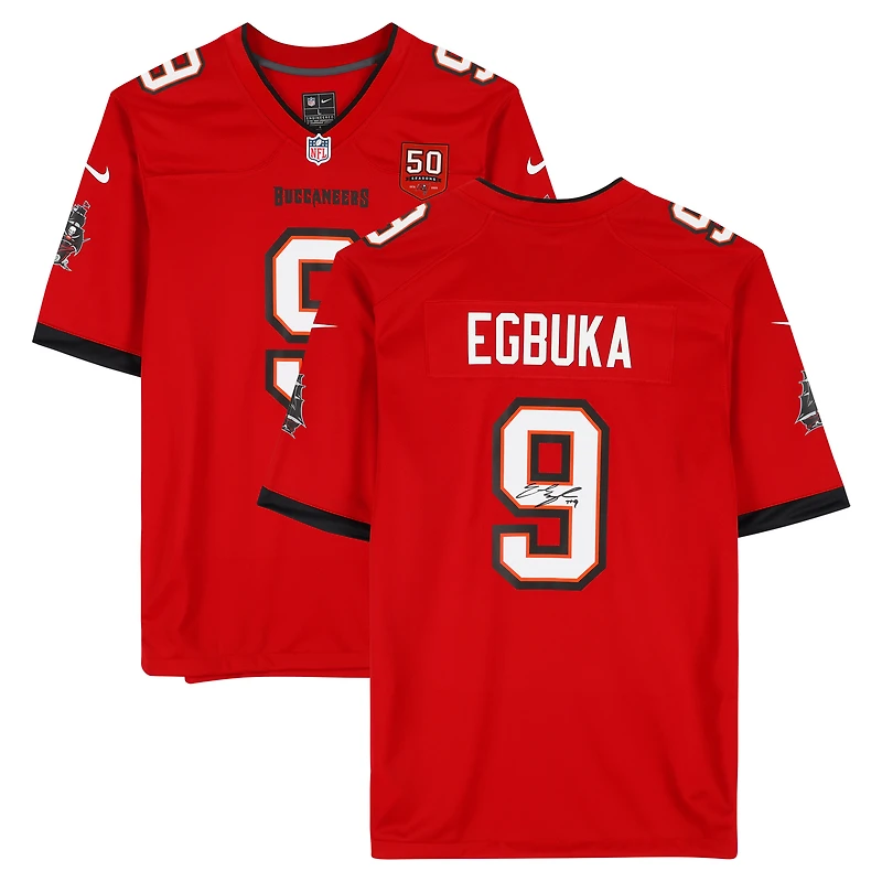 Emeka Egbuka Tampa Bay Buccaneers Autographed Nike White 50 Seasons Patch Game Jersey