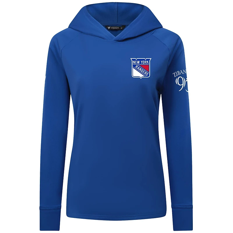 Women's Levelwear Mika Zibanejad Blue New York Rangers Impression Name & Number Raglan Hoodie