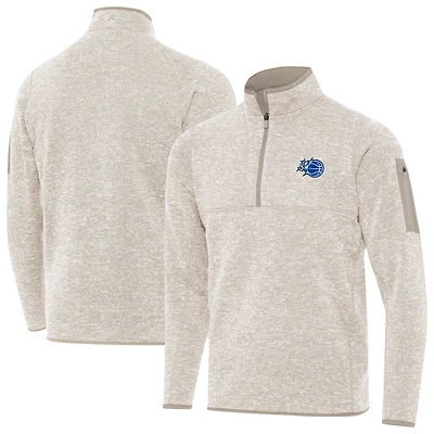Men's Antigua Oatmeal Orlando Magic New Logo Fortune Quarter-Zip Pullover Jacket