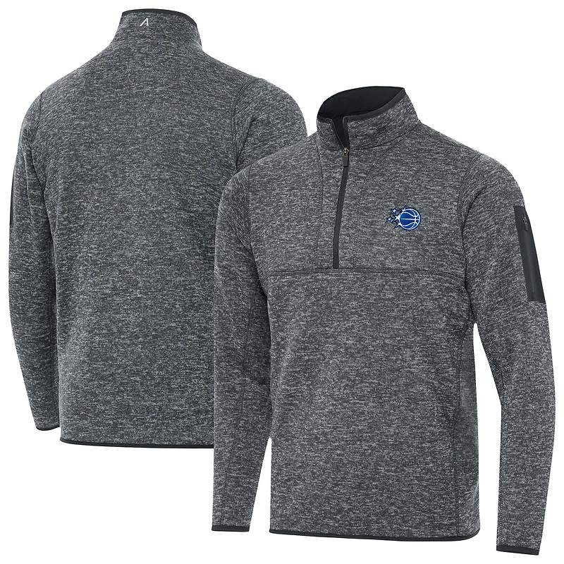 Men's Antigua Heather Orlando Magic New Logo Fortune Quarter-Zip Pullover Jacket