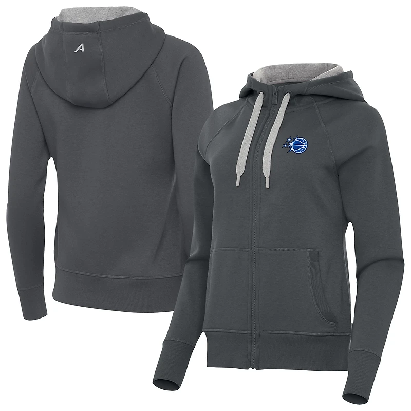 Women's Antigua Charcoal Orlando Magic New Logo Victory Full-Zip Hooded Sweatshirt