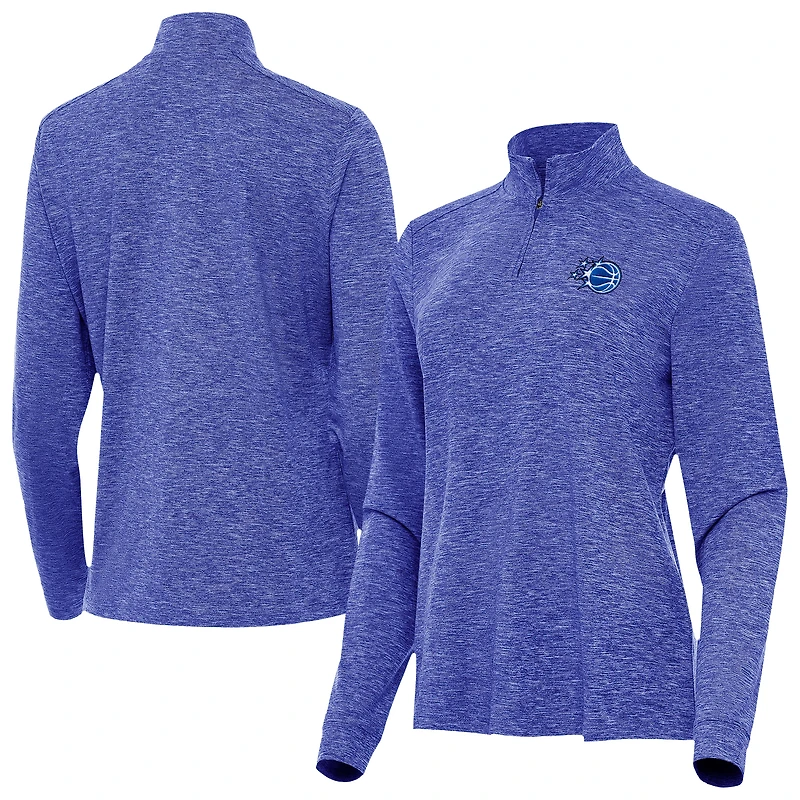Women's Antigua Heather Royal Orlando Magic New Logo Mentor Long Sleeve Quarter-Zip Mock Polo