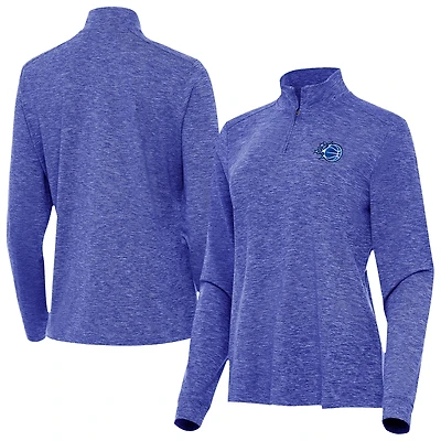 Women's Antigua Heather Royal Orlando Magic New Logo Mentor Long Sleeve Quarter-Zip Mock Polo