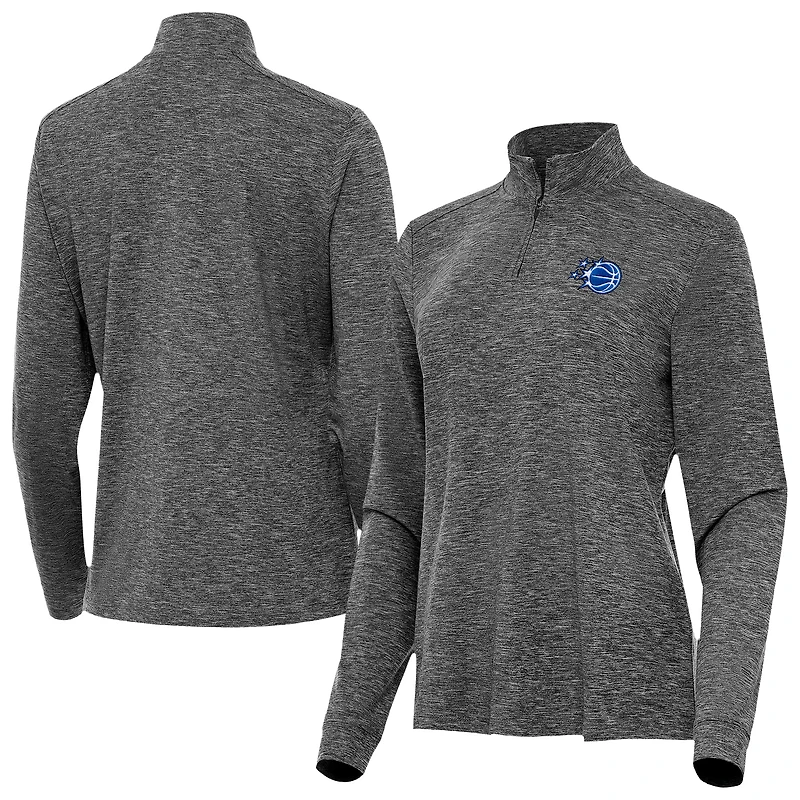 Women's Antigua Heather Orlando Magic New Logo Mentor Long Sleeve Quarter-Zip Mock Polo