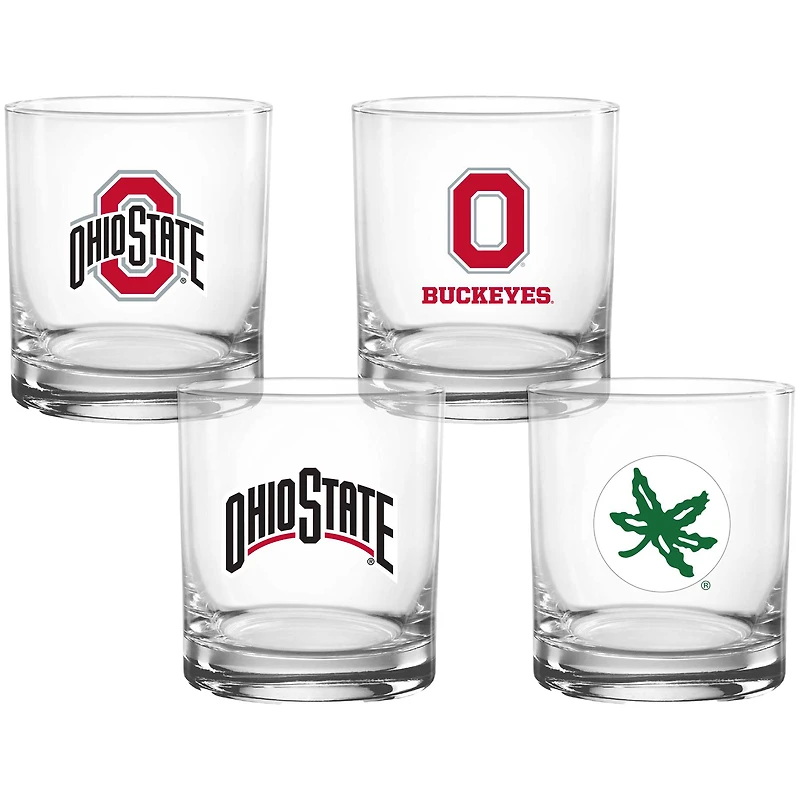 Ohio State Buckeyes 14oz. Collector's Rocks Glass Four-Piece Set