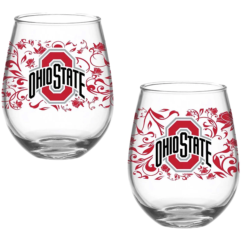 Ohio State Buckeyes Two-Pack 15oz. Floral Stemless Glass Set