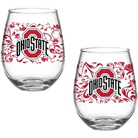 Ohio State Buckeyes Two-Pack 15oz. Floral Stemless Glass Set