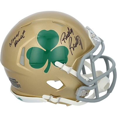Rudy Ruettiger Notre Dame Fighting Irish Autographed Gold Shamrock Riddell Speed Mini Helmet with "Never Quit" Inscription