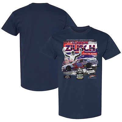 Men's  Checkered Flag Sports Navy Connor Zilisch 2025 Pit Boss/FoodMaxx 250 Winner T-Shirt