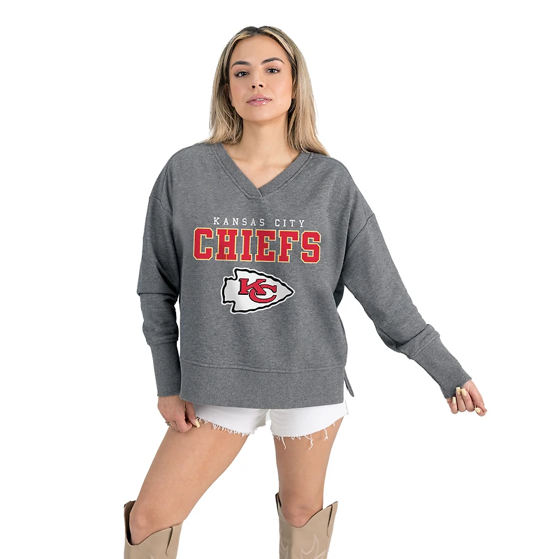 Women's Gameday Couture  Gray Kansas City Chiefs French Terry V-Neck Pullover Sweatshirt