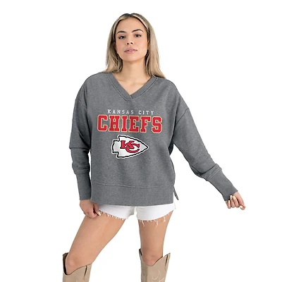 Women's Gameday Couture  Gray Kansas City Chiefs French Terry V-Neck Pullover Sweatshirt