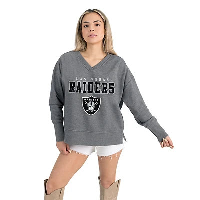 Women's Gameday Couture  Gray Las Vegas Raiders French Terry V-Neck Pullover Sweatshirt