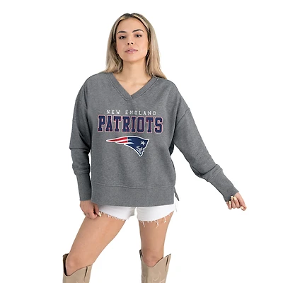 Women's Gameday Couture  Gray New England Patriots French Terry V-Neck Pullover Sweatshirt