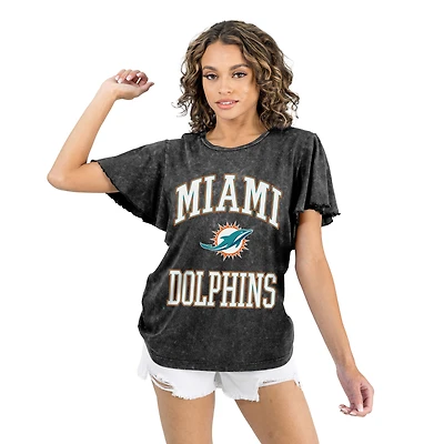 Women's Gameday Couture Black Miami Dolphins Relaxed Flutter Sleeve T-Shirt