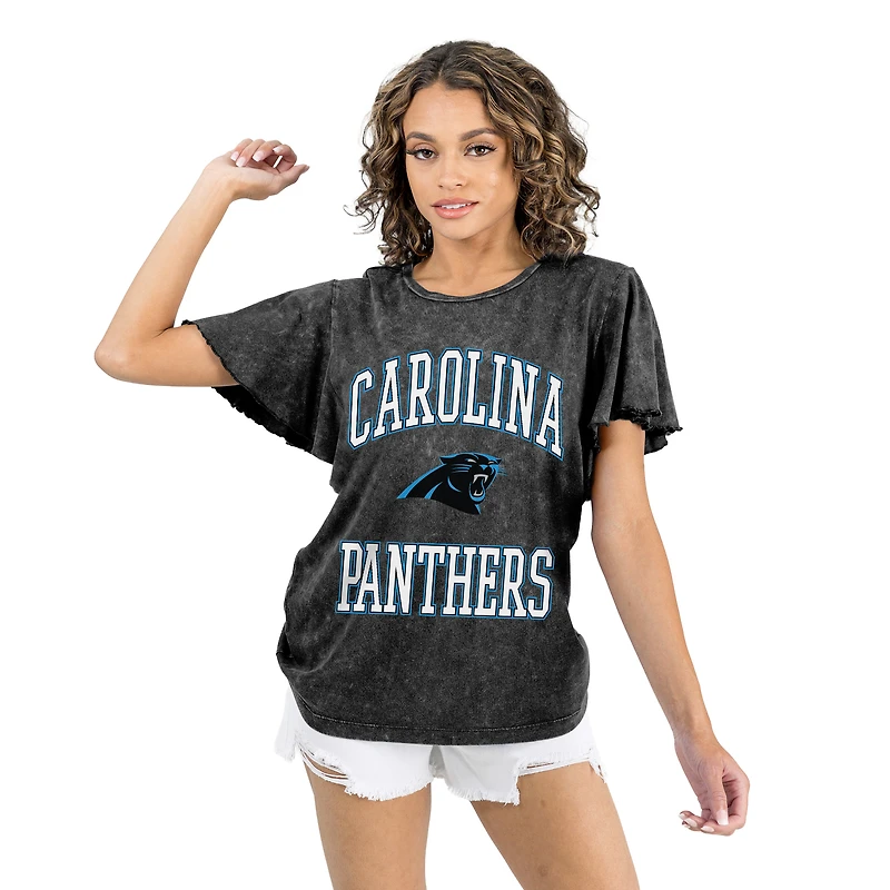 Women's Gameday Couture Black Carolina Panthers Relaxed Flutter Sleeve T-Shirt