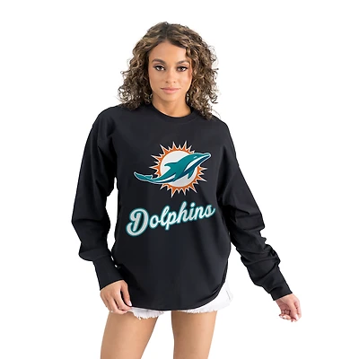Women's Gameday Couture  Black Miami Dolphins Oversized Long Sleeve T-Shirt