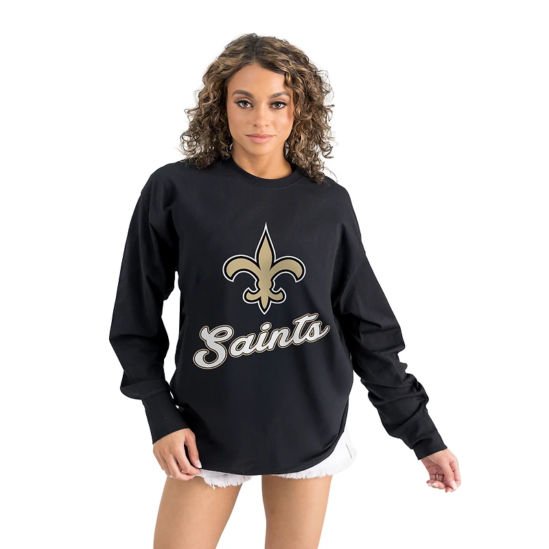 Women's Gameday Couture Black New Orleans Saints Oversized Long Sleeve T-Shirt