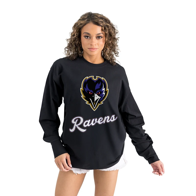 Women's Gameday Couture  Black Baltimore Ravens Oversized Long Sleeve T-Shirt