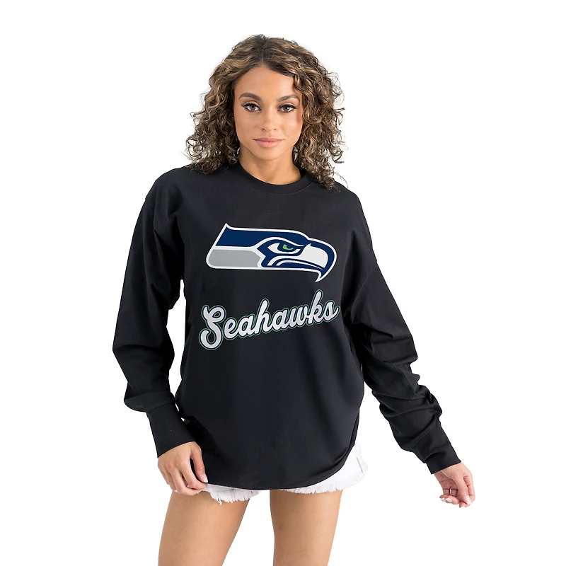 Women's Gameday Couture  Black Seattle Seahawks Oversized Long Sleeve T-Shirt