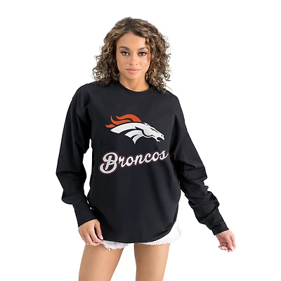 Women's Gameday Couture  Black Denver Broncos Oversized Long Sleeve T-Shirt