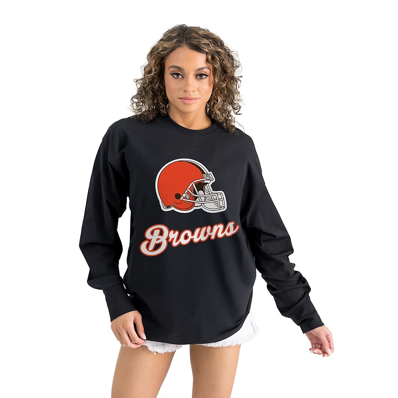 Women's Gameday Couture Black Cleveland Browns Oversized Long Sleeve T-Shirt