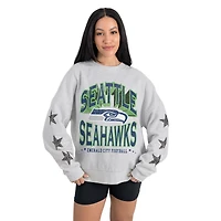 Women's Gameday Couture  Ash Seattle Seahawks Resilience Relaxed Rhinestone Pullover Sweatshirt