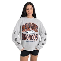 Women's Gameday Couture  Ash Denver Broncos Resilience Relaxed Rhinestone Pullover Sweatshirt