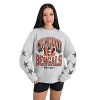 Women's Gameday Couture  Ash Cincinnati Bengals Resilience Relaxed Rhinestone Pullover Sweatshirt