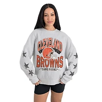 Women's Gameday Couture  Ash Cleveland Browns Resilience Relaxed Rhinestone Pullover Sweatshirt