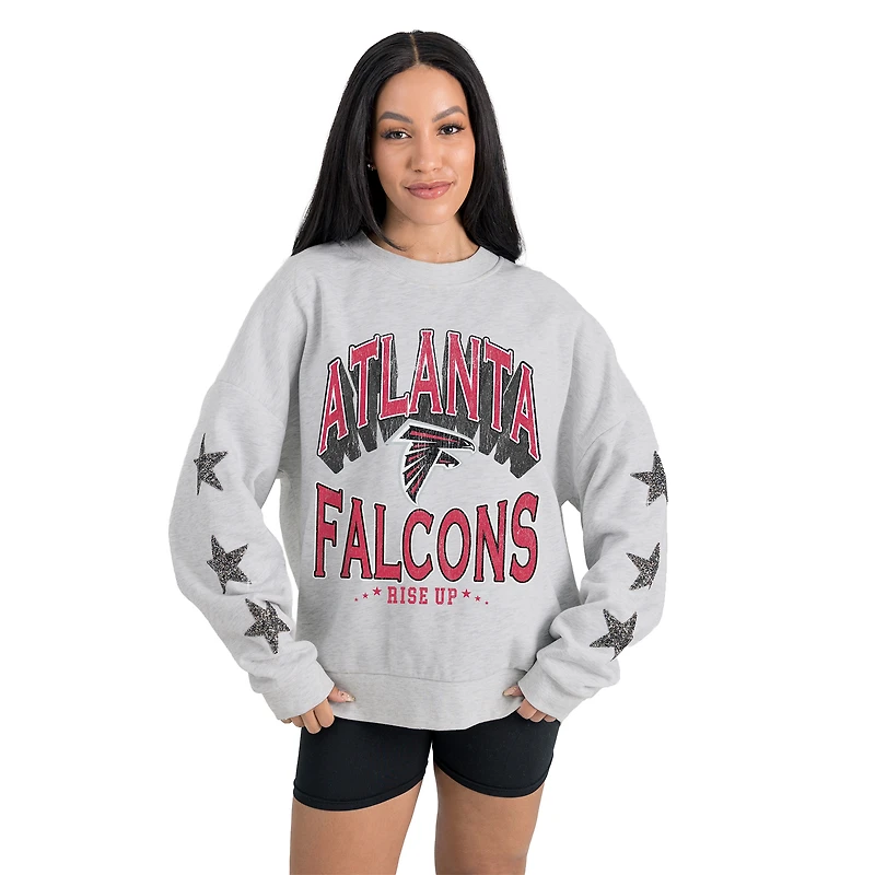 Women's Gameday Couture  Ash Atlanta Falcons Resilience Relaxed Rhinestone Pullover Sweatshirt
