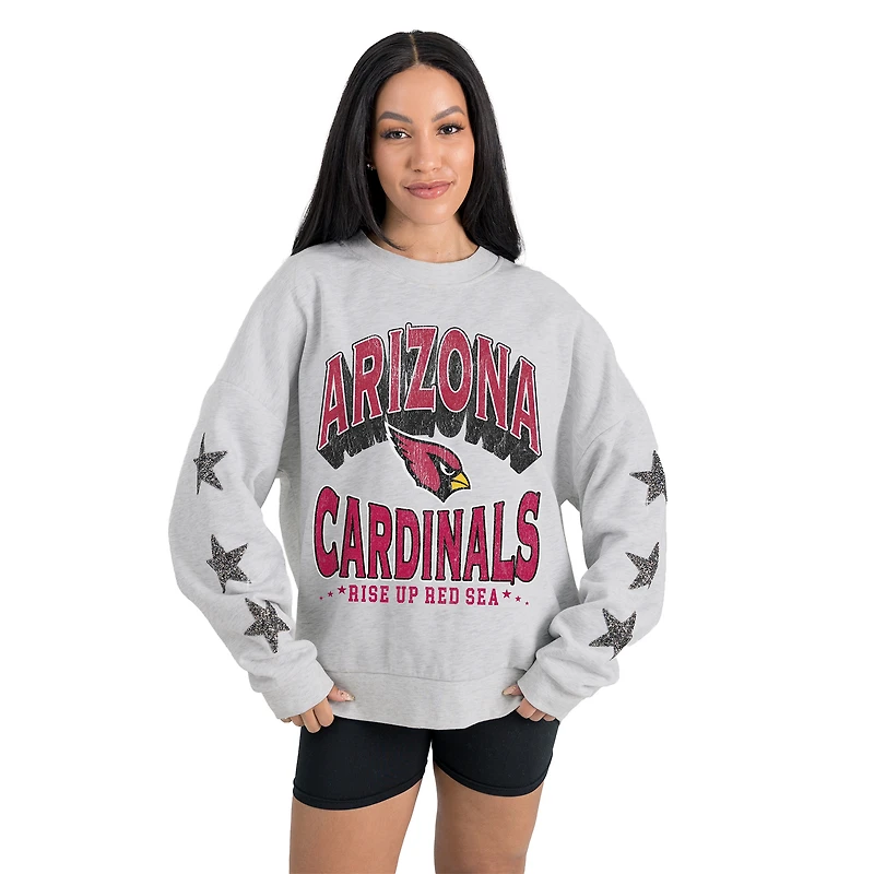 Women's Gameday Couture Ash Arizona Cardinals Resilience Relaxed Rhinestone Pullover Sweatshirt