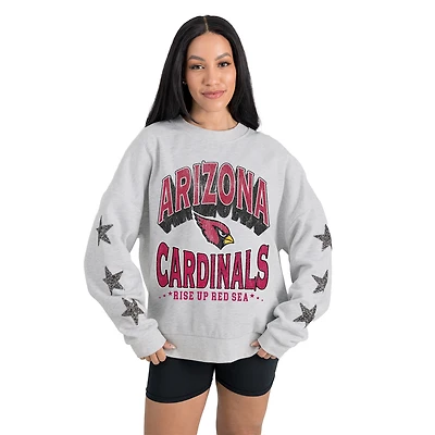 Women's Gameday Couture  Ash Arizona Cardinals Resilience Relaxed Rhinestone Pullover Sweatshirt