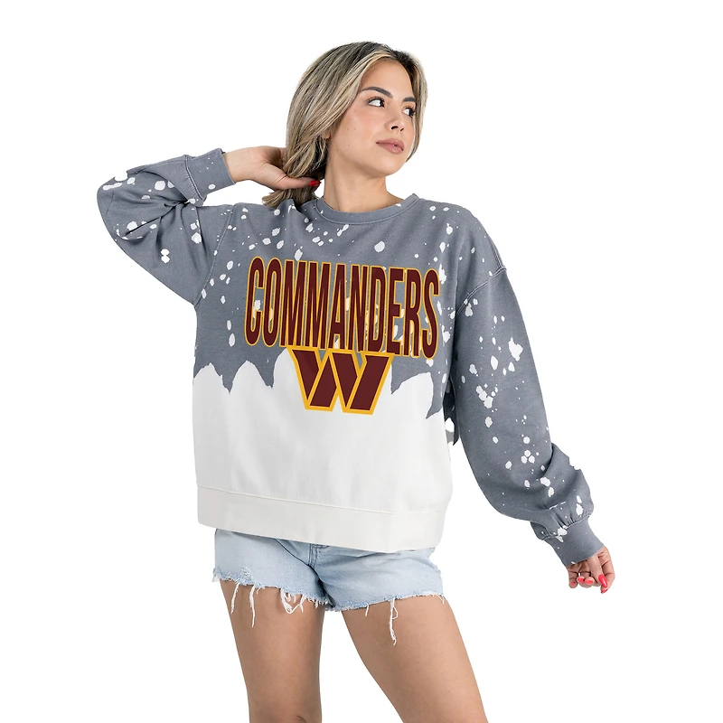 Women's Gameday Couture Gray Washington Commanders Oversized Faded Wash Tri-Blend Pullover Sweatshirt
