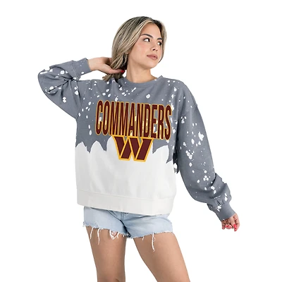 Women's Gameday Couture  Gray Washington Commanders Oversized Faded Wash Tri-Blend Pullover Sweatshirt