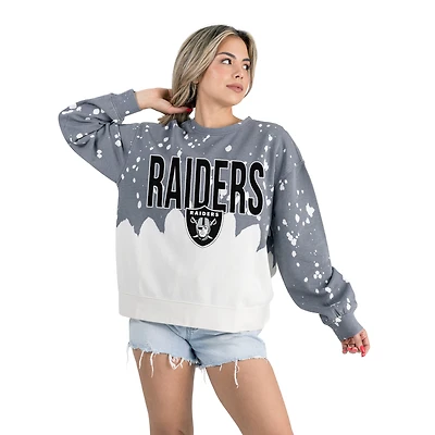 Women's Gameday Couture  Gray Las Vegas Raiders Oversized Faded Wash Tri-Blend Pullover Sweatshirt