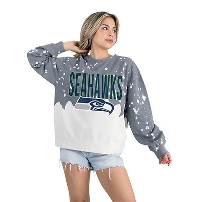 Women's Gameday Couture  Gray Seattle Seahawks Oversized Faded Wash Tri-Blend Pullover Sweatshirt
