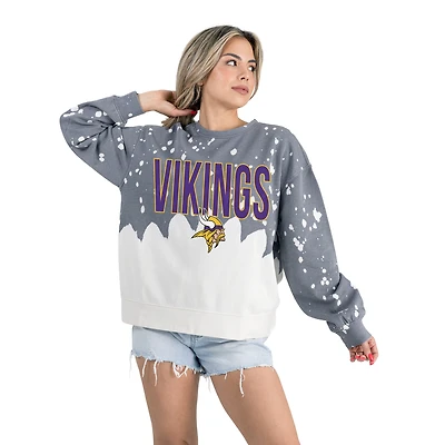 Women's Gameday Couture  Gray Minnesota Vikings Oversized Faded Wash Tri-Blend Pullover Sweatshirt