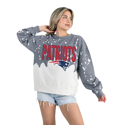 Women's Gameday Couture  Gray New England Patriots Oversized Faded Wash Tri-Blend Pullover Sweatshirt
