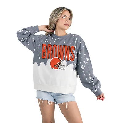 Women's Gameday Couture  Gray Cleveland Browns Oversized Faded Wash Tri-Blend Pullover Sweatshirt