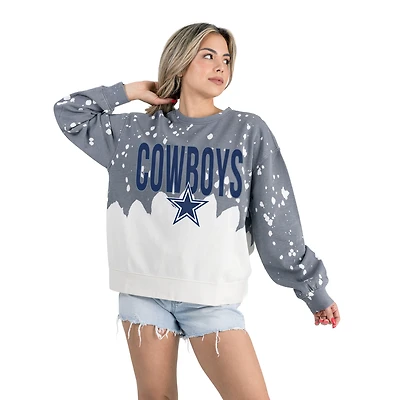 Women's Gameday Couture  Gray Dallas Cowboys Oversized Faded Wash Tri-Blend Pullover Sweatshirt