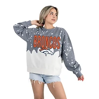 Women's Gameday Couture  Gray Denver Broncos Oversized Faded Wash Tri-Blend Pullover Sweatshirt