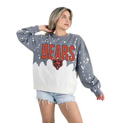 Women's Gameday Couture  Gray Chicago Bears Oversized Faded Wash Tri-Blend Pullover Sweatshirt