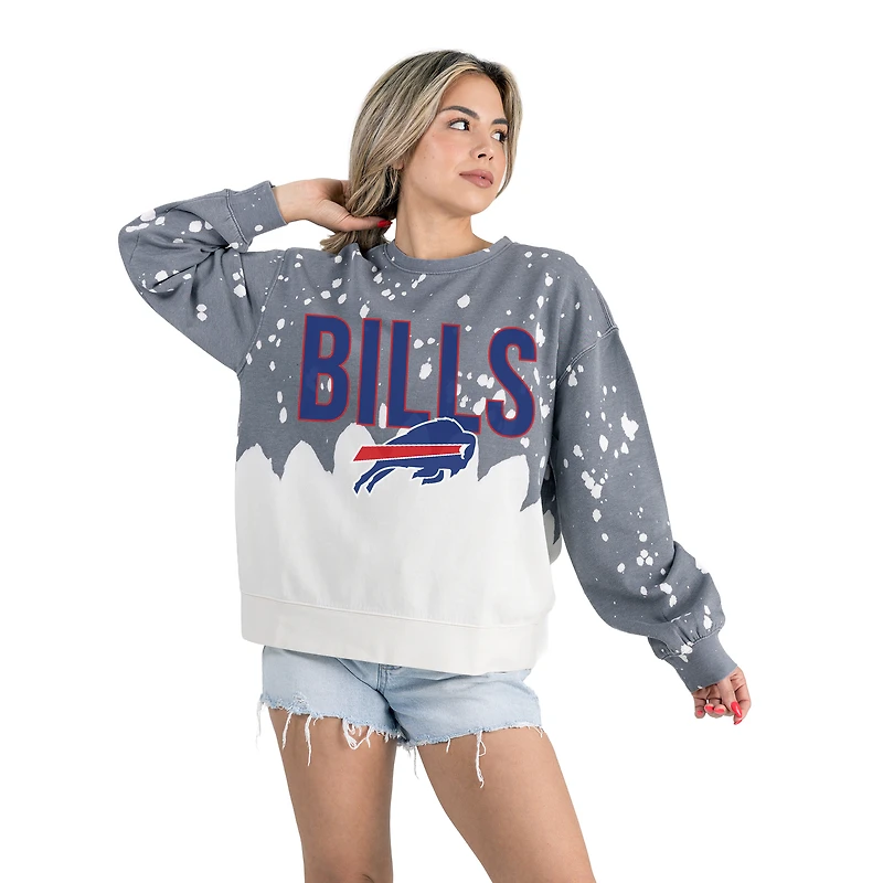 Women's Gameday Couture  Gray Buffalo Bills Oversized Faded Wash Tri-Blend Pullover Sweatshirt