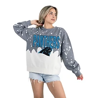 Women's Gameday Couture  Gray Carolina Panthers Oversized Faded Wash Tri-Blend Pullover Sweatshirt
